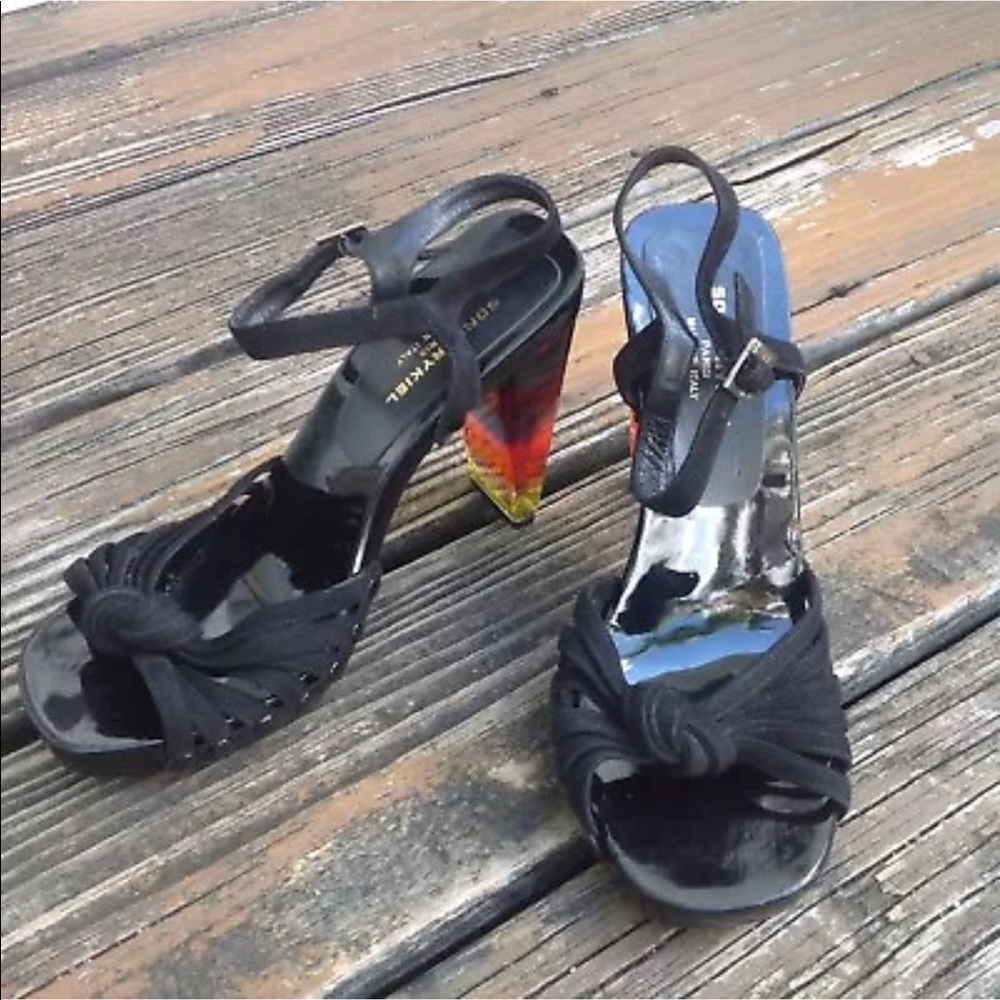 Sonia Rykiel Suede Strappy Sandals Rainbow Stripe Lucite Acrylic Heels EU 39.5